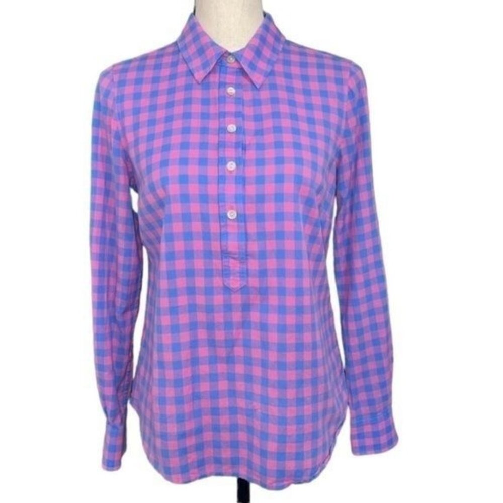 Vineyard Vines Womens Button-Up Shirt Size 4 Pink/Blue Plaid Cotton Classic Fit